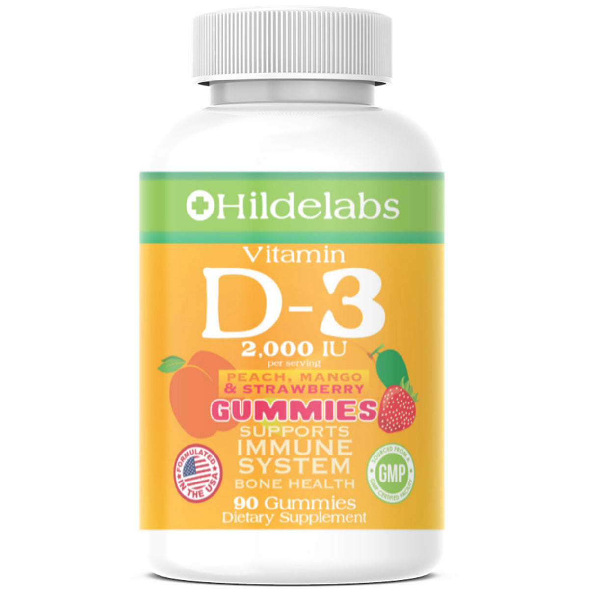 Vitamin D3 2000 IU Per Serving Gummies Peach Mango Strawberry Flavored 90ct