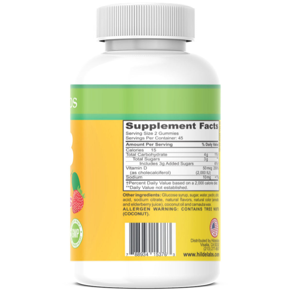Vitamin D3 2000 IU Per Serving Gummies Peach Mango Strawberry Flavored 90ct