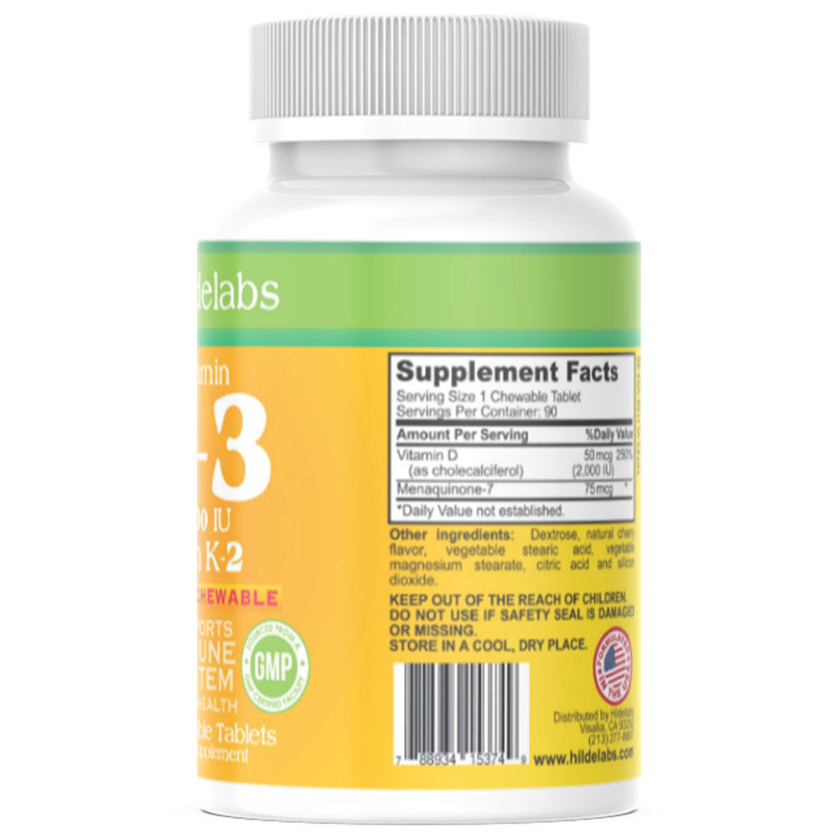 Vitamin D3 2000 IU with Vitamin K2 Chewable Cherry Flavored 90ct